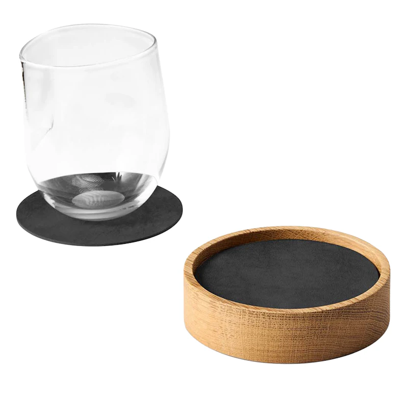 Circle S Box & Glass Coaster 8-pack, Oak / Black
