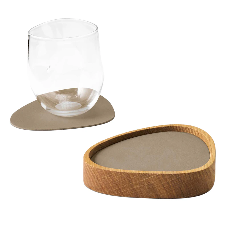 Curve S Box & Glass Coaster 8-pack, Oak / Clay Brown