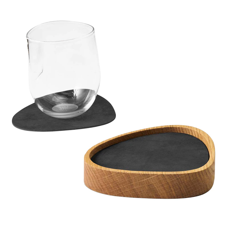 Curve S Box & Glass Coaster 8-pack, Oak / Black