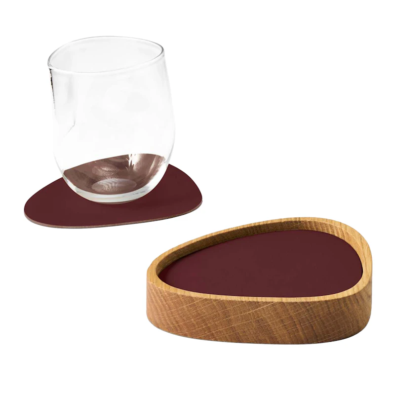 Curve S Box & Glass Coaster 8-pack, Oak / Burgundy