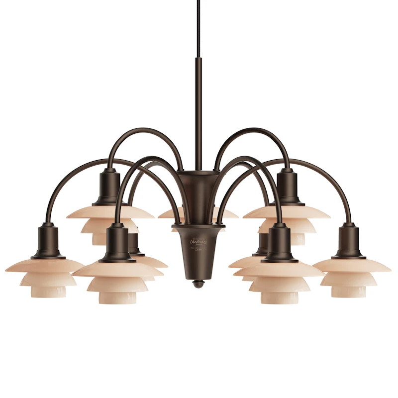 PH 1/1 Chandelier With 9 Arms, Centenary Edition, Aged Brass / Dusty Terracotta