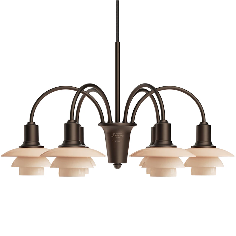PH 1/1 Chandelier With 6 Arms, Centenary Edition, Aged Brass / Dusty Terracotta