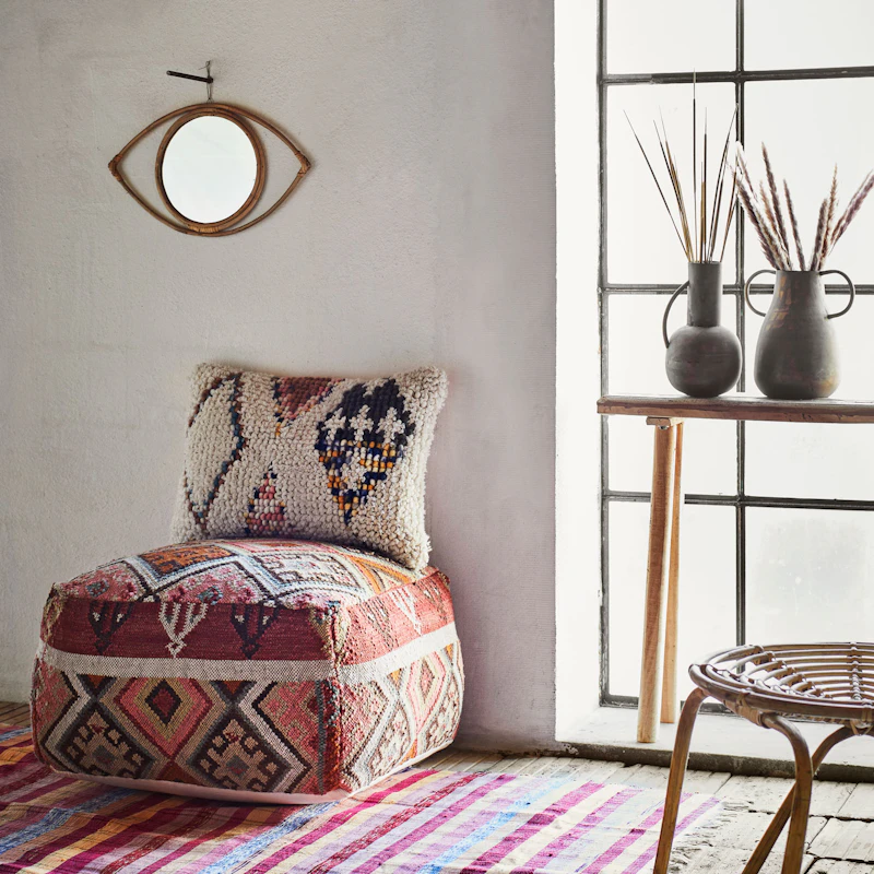 Handwoven Pouf Wool, 35x60x60 cm from Madam Stoltz | RoyalDesign.co.uk