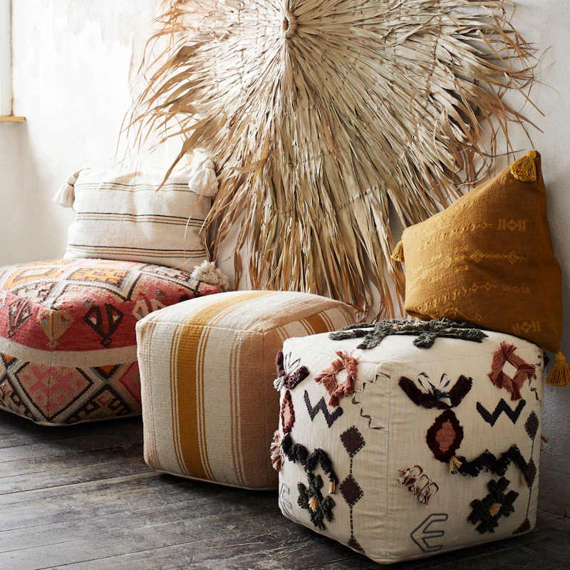 Handwoven Pouf Wool, 35x60x60 cm from Madam Stoltz | RoyalDesign.co.uk