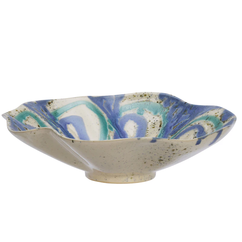 Stoneware Bowl, Blue / Off-white / Aqua