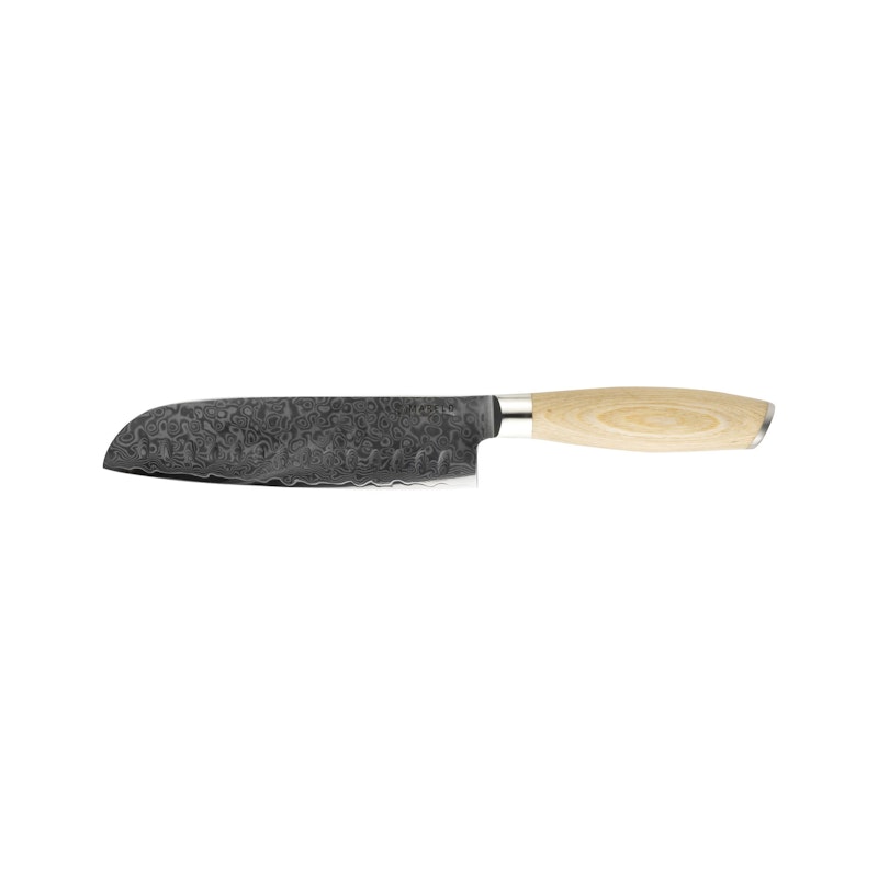 Akio Santoku Knife Olive Sharpened 18 cm, Light Wood