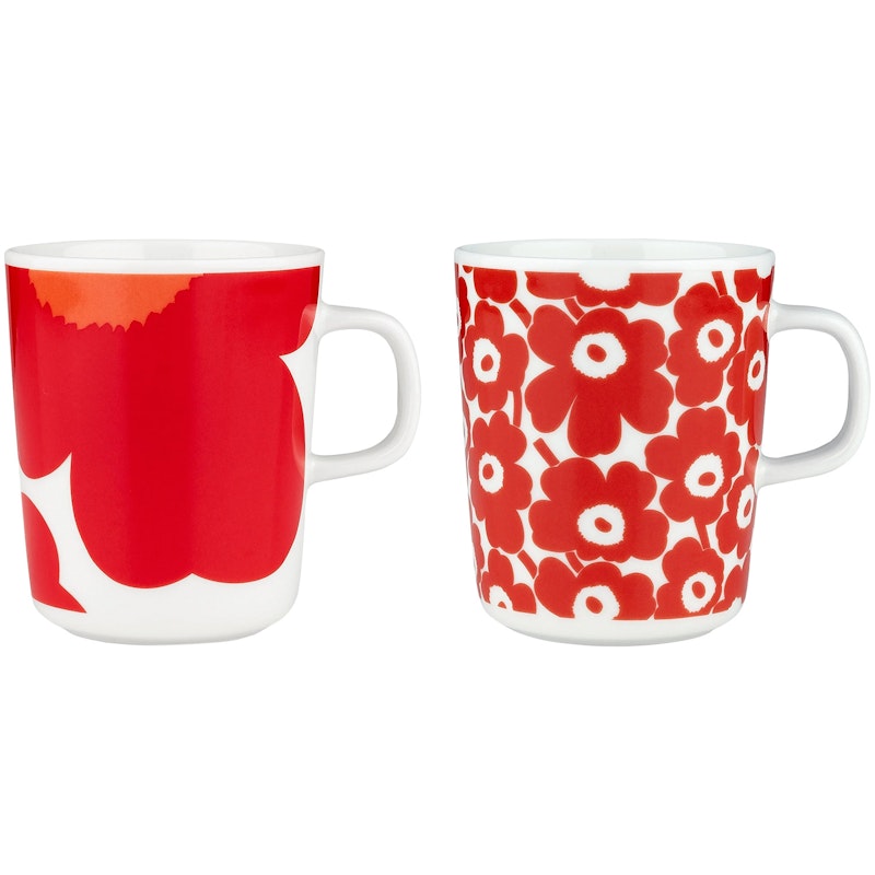 Iso Unikko Mug 25 cl 2-pack, White / Red