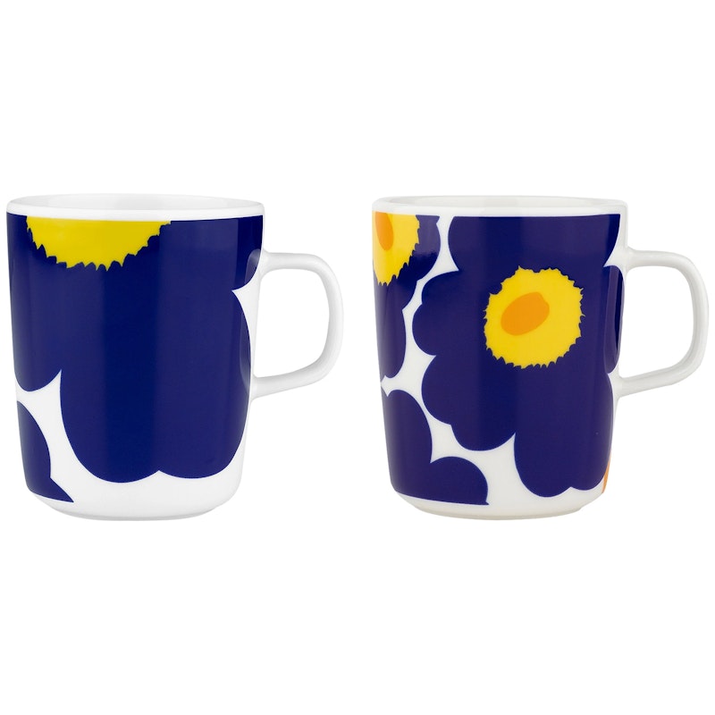 Iso Unikko Mug 25 cl 2-pack, White / Yellow / Dark Blue