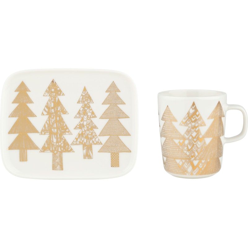 Kuusikossa Mug & Plate, White / Gold