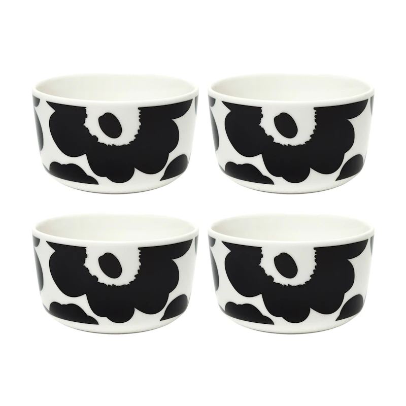 Oiva / Unikko Bowl 25 cl 4-pack, Black / White