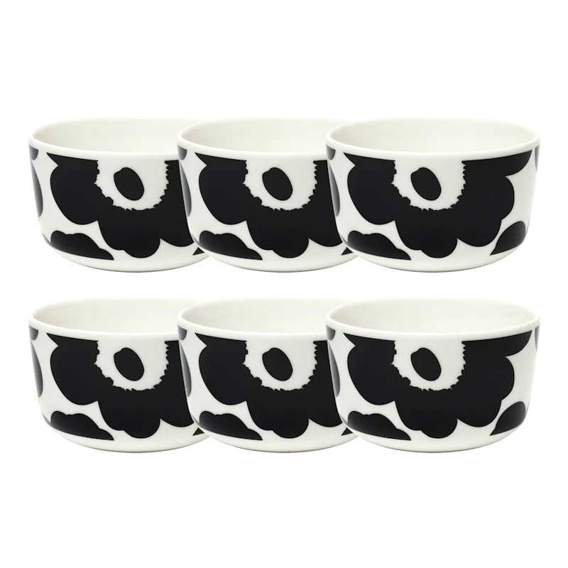 Oiva / Unikko Bowl 25 cl 6-pack, Black / White