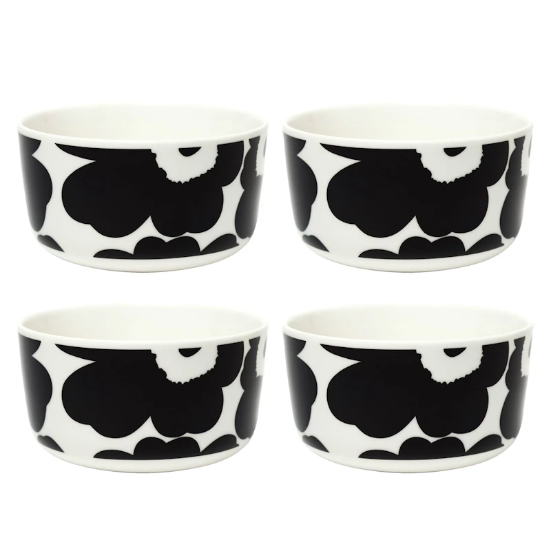 Oiva / Unikko Bowl 50 cl 4-pack, Black / White
