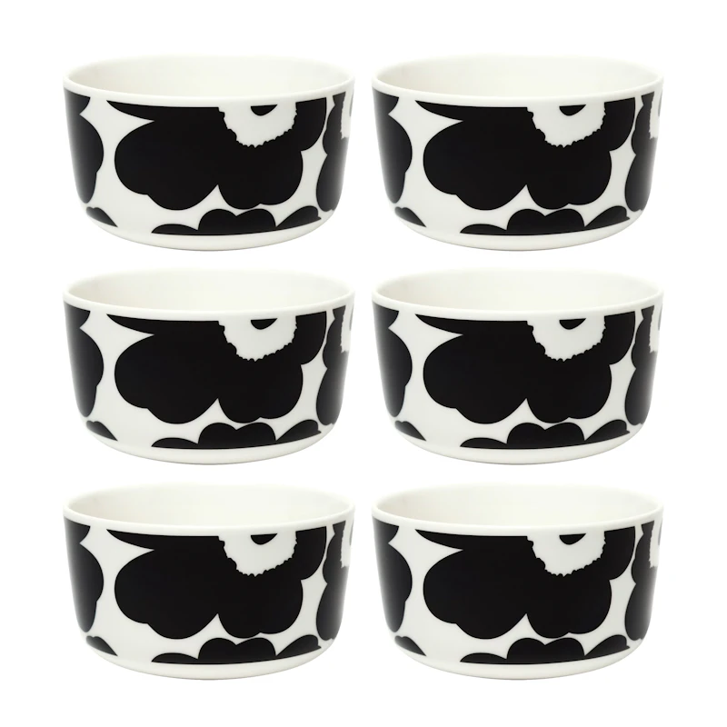 Oiva / Unikko Bowl 50 cl 6-pack, Black / White