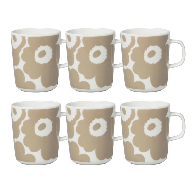Oiva / Unikko Mug 25 cl 6-pack, Beige / White