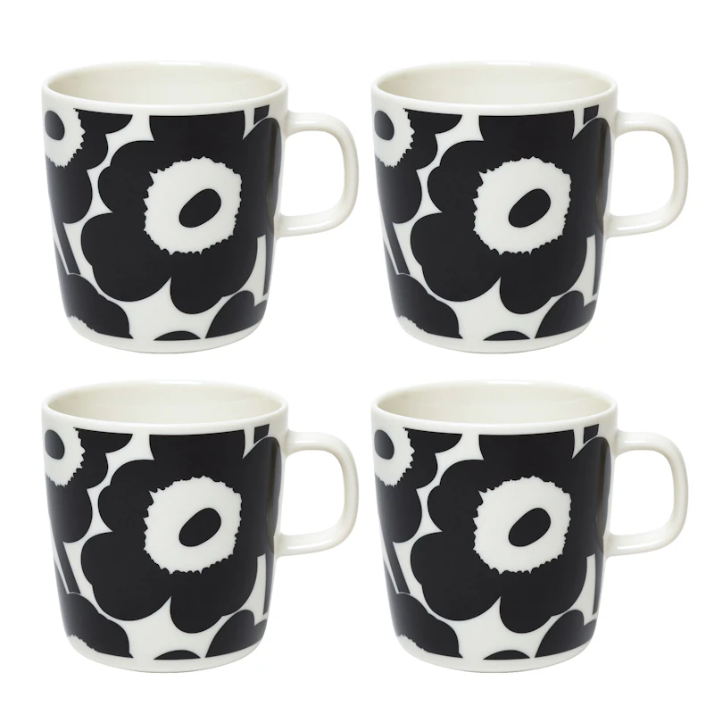 Oiva / Unikko Mug 40 cl 4-pack, Black / White