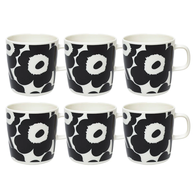 Oiva / Unikko Mug 40 cl 6-pack, Black / White
