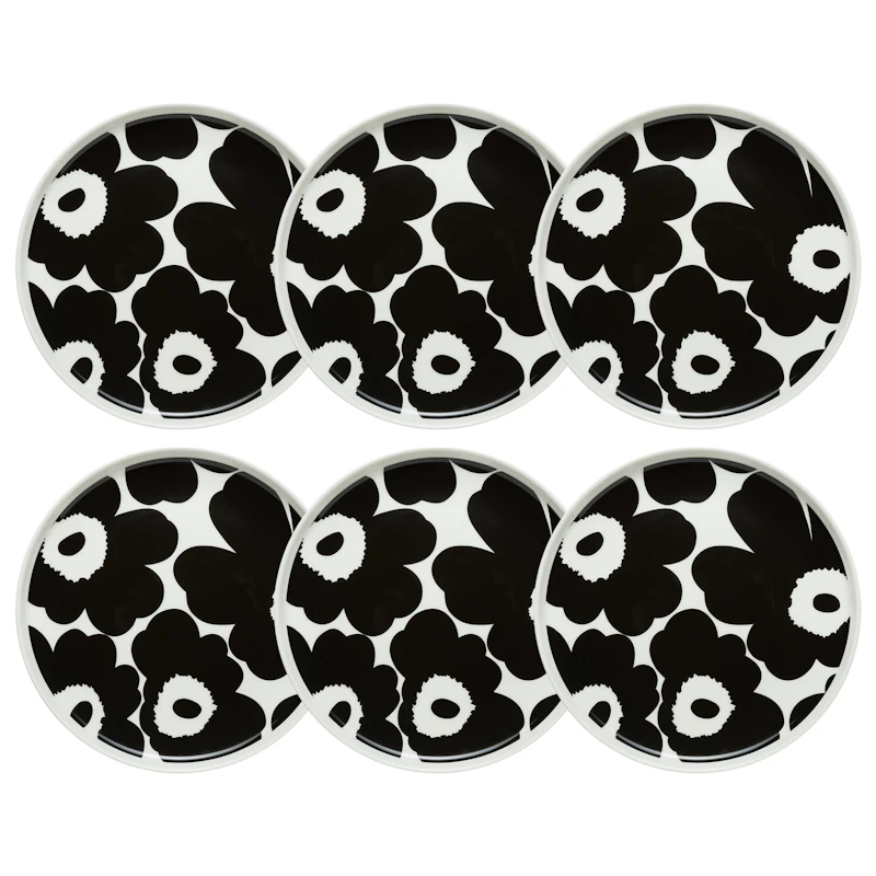 Oiva / Unikko Side Plate 20 cm 6-pack, Black / White