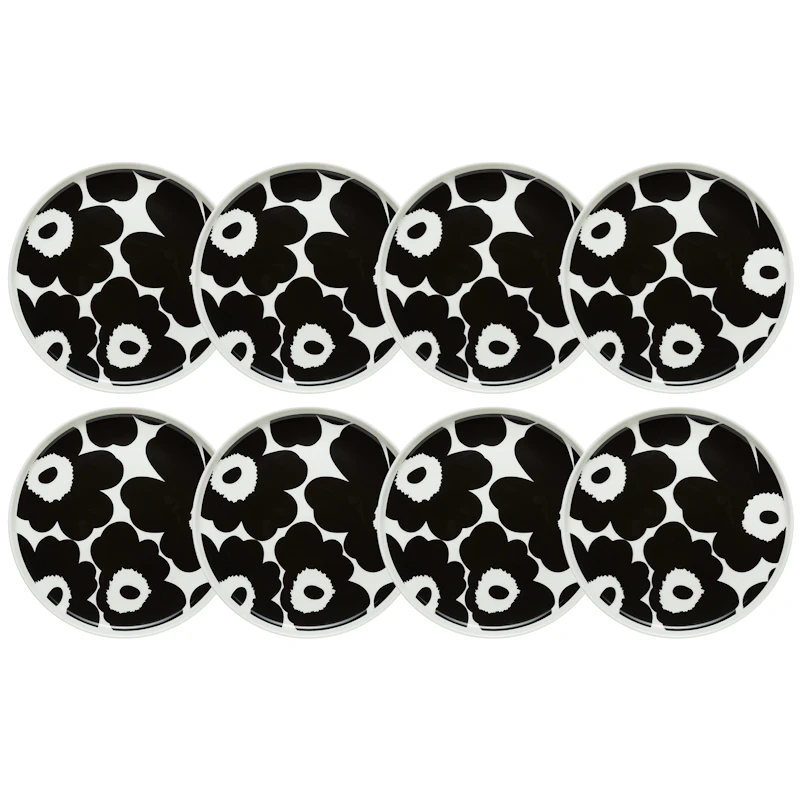 Oiva / Unikko Side Plate 20 cm 8-pack, Black / White