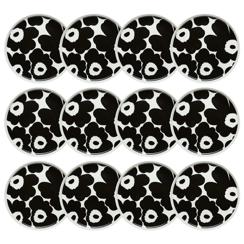 Oiva / Unikko Side Plate 20 cm 12-pack, Black / White