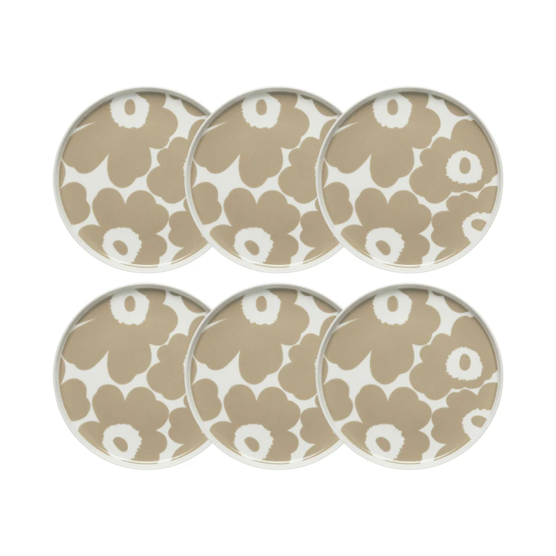 Oiva / Unikko Side Plate 20 cm 6-pack, Beige / White