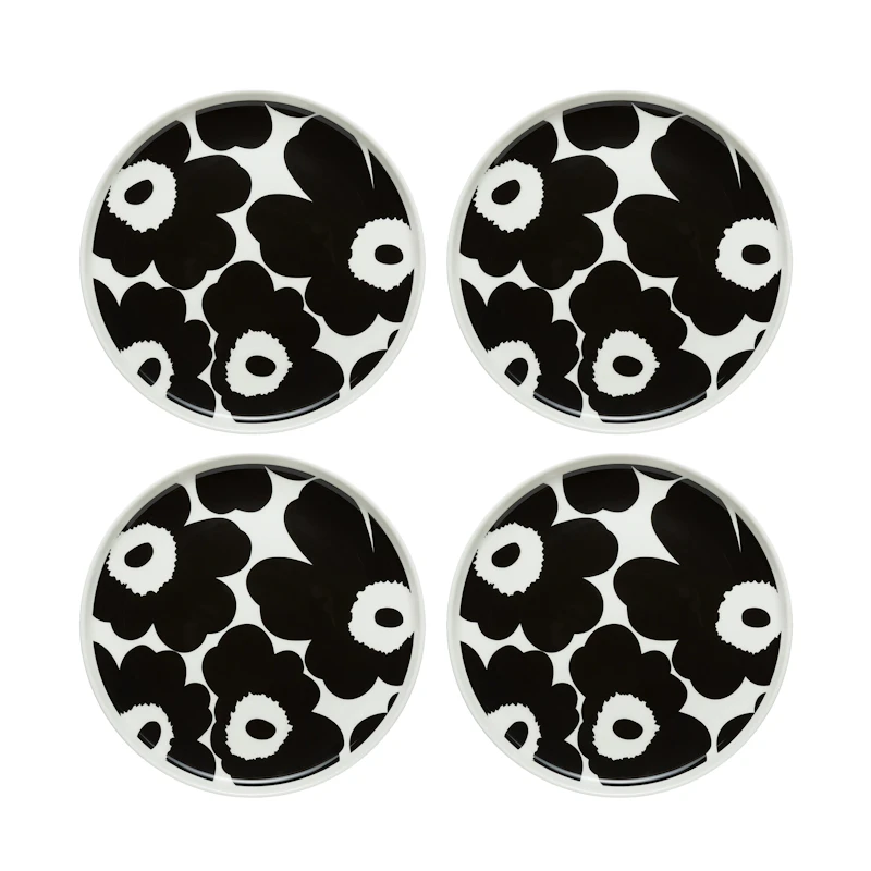 Oiva / Unikko Side Plate 20 cm 4-pack, Black / White