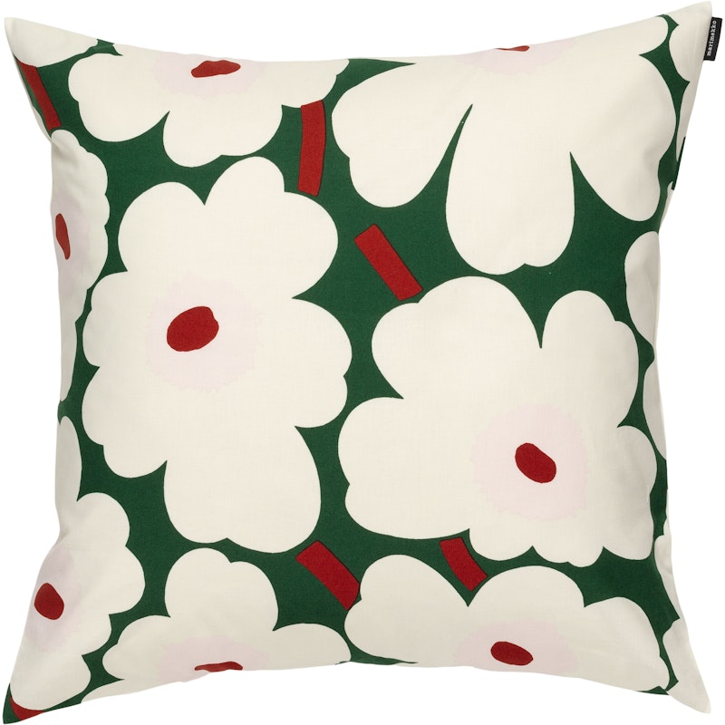 Pieni Unikko Cushion Cover 50x50 cm, Off-white / Dark Green / Light Pink