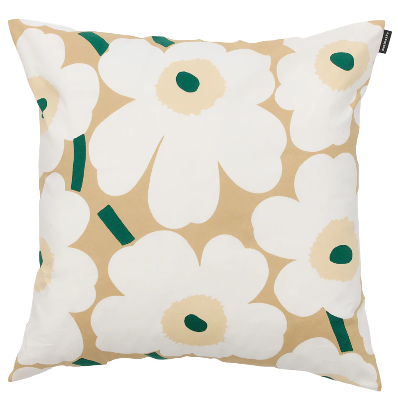 Pieni Unikko Cushion Cover 50x50 cm, Sand / Emerald