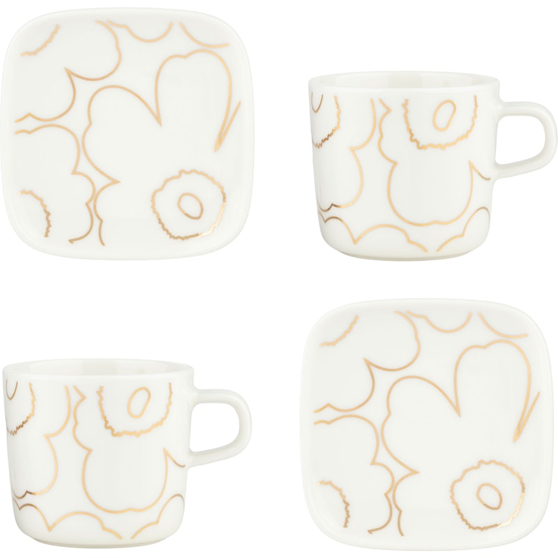 Piirto Unikko Cups & Plates, White / Gold