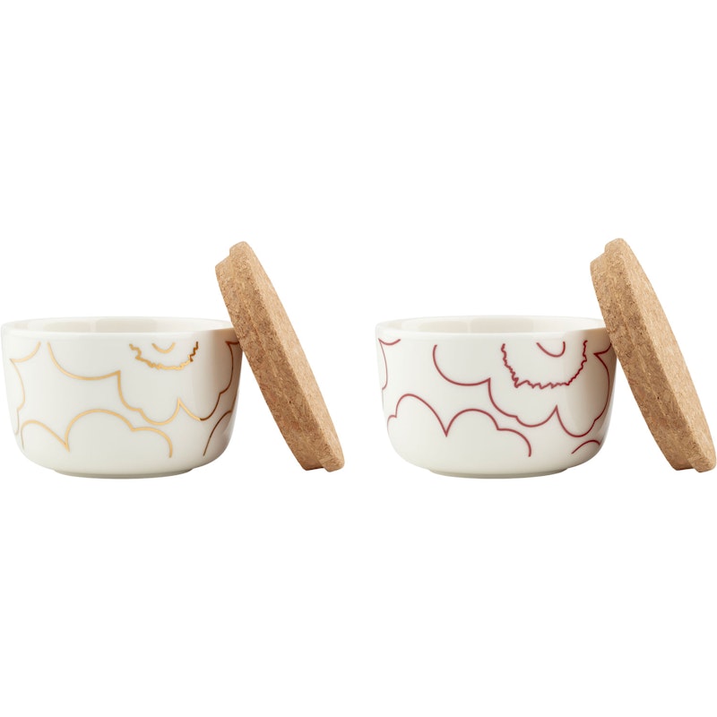 Piirto Unikko Bowl 25 cl 2-pack, White / Dark Red / Gold