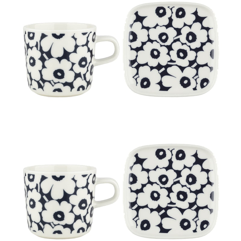 Pikkuinen Unikko Plate 10x10 cm + Mug 20 cl, 4-pack