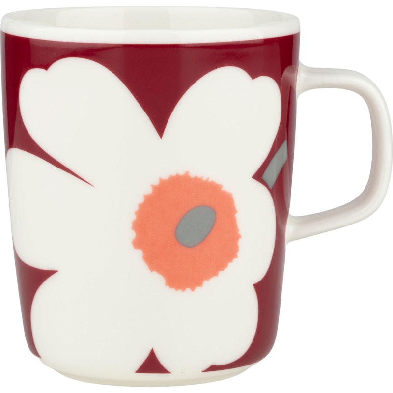 Oiva/Unikko Mug 25 cl, White / Ash Grey / Dark Cherry