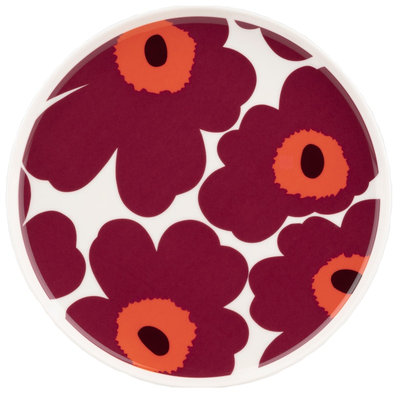 Oiva/Unikko Plate Ø20 cm, White / Red / Burgundy