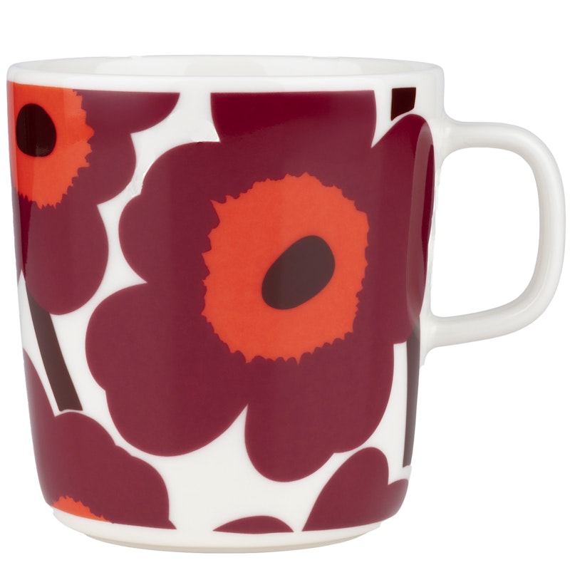 Oiva/Unikko Mug 40 cl Mug 40 cl White Red Burgundy