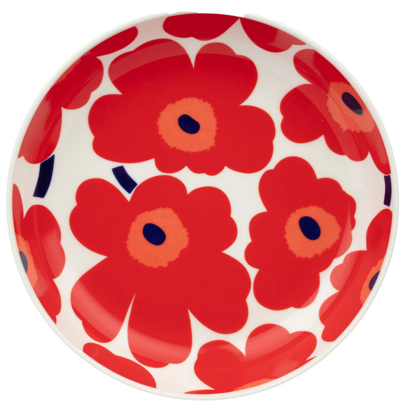Unikko/Oiva Deep Plate 20,5 cm, White / Blue / Red