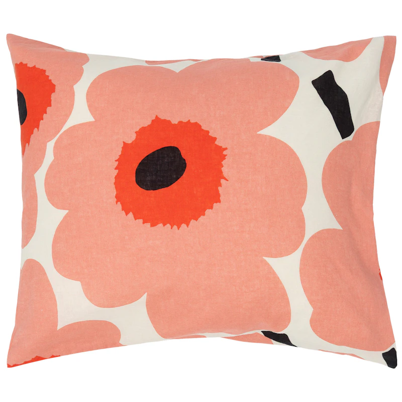 Unikko Pillowcase 60x63 cm, Coral / Charcoal / Orange Red