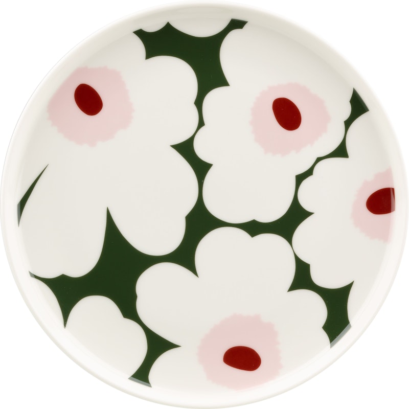 Unikko Plate 20 cm, White / Pink / Dark Green