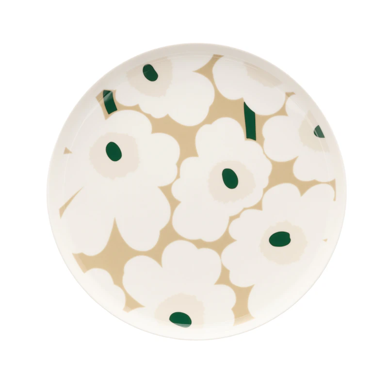 Oiva/Unikko Plate Ø25 cm, Dark Green / Light Sand