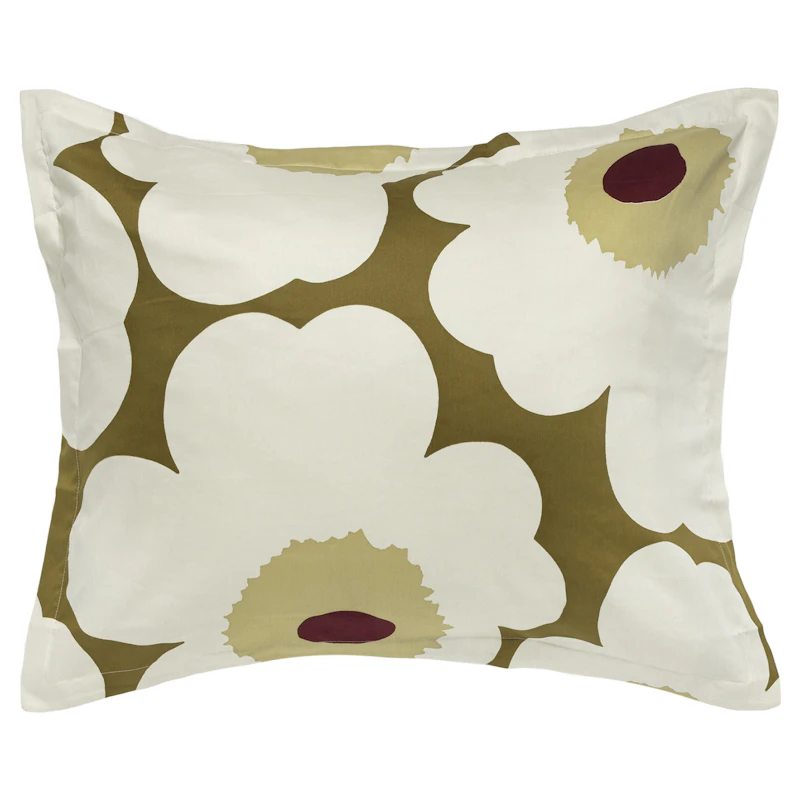 Unikko Sateen Pillowcase 50X60 cm, Green Amber/Cream