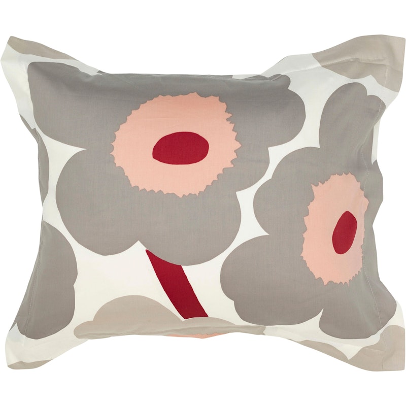 Unikko Satin Pillowcase 50x60 cm, Off-white / Warm Grey / Pink