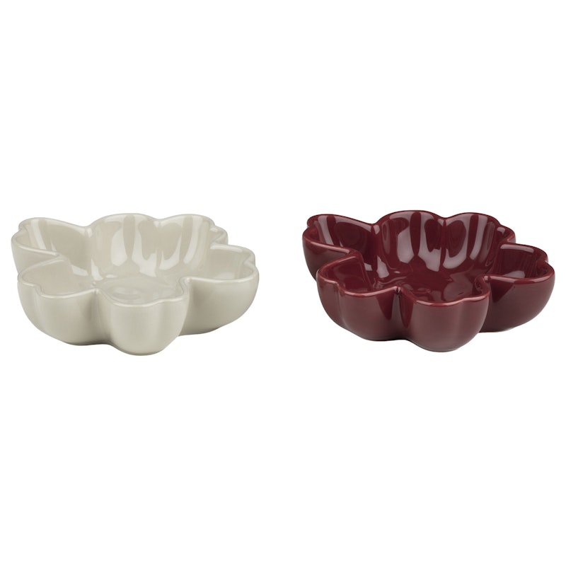Unikko Shape Bowl 2-pack, White / Light Green Bowl 2-pack, Beige / Burgundy