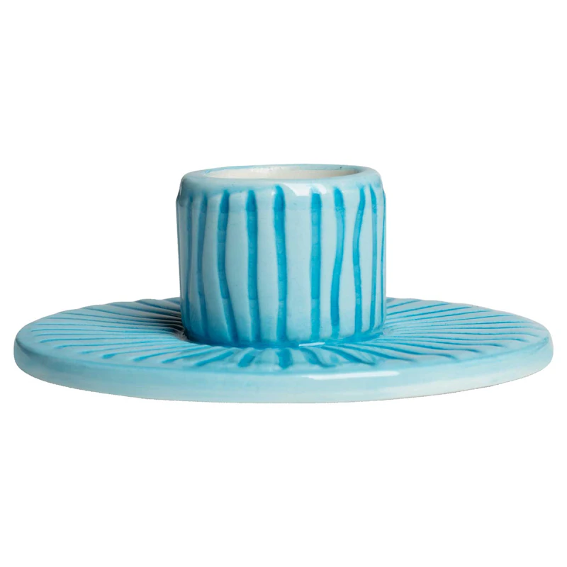 Stripes Candle Holder 8 cm, Turquoise