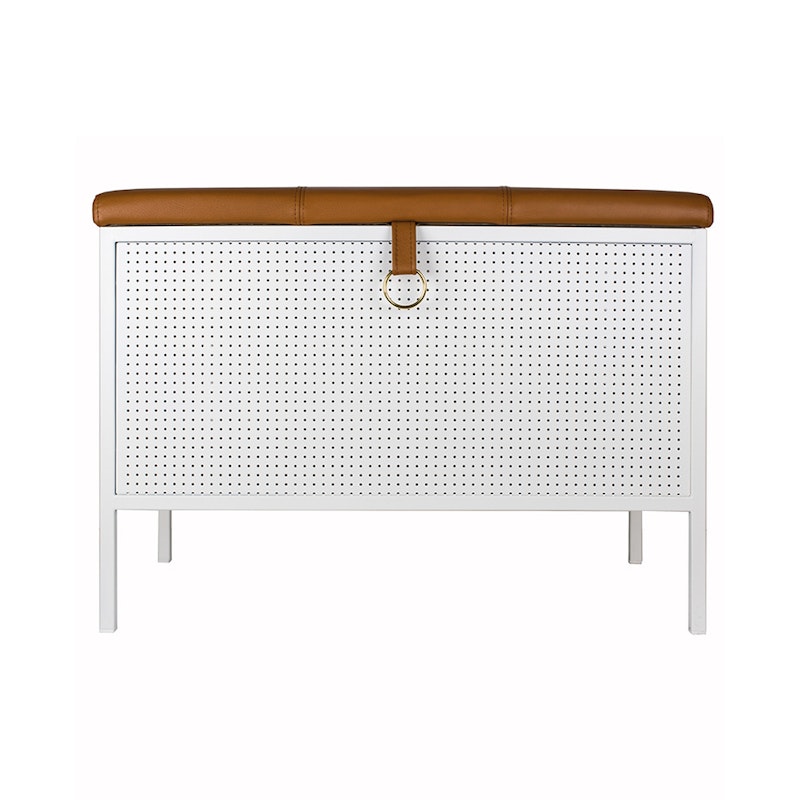 Frank Storage Bench, White / Cognac