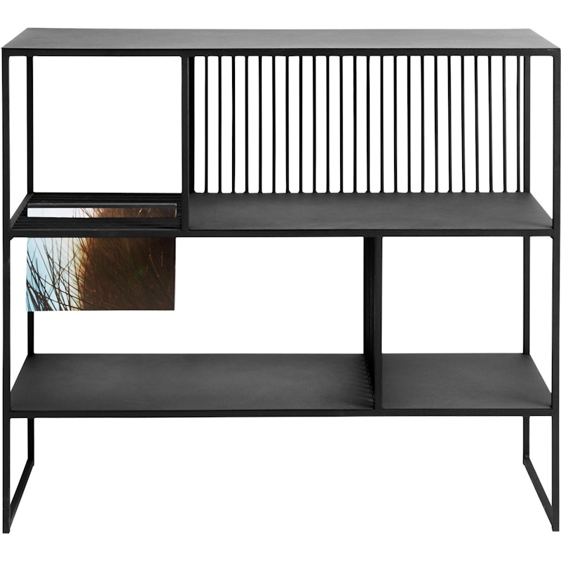 Denver Low Shelf 105x90 cm, Black Metal / Glass