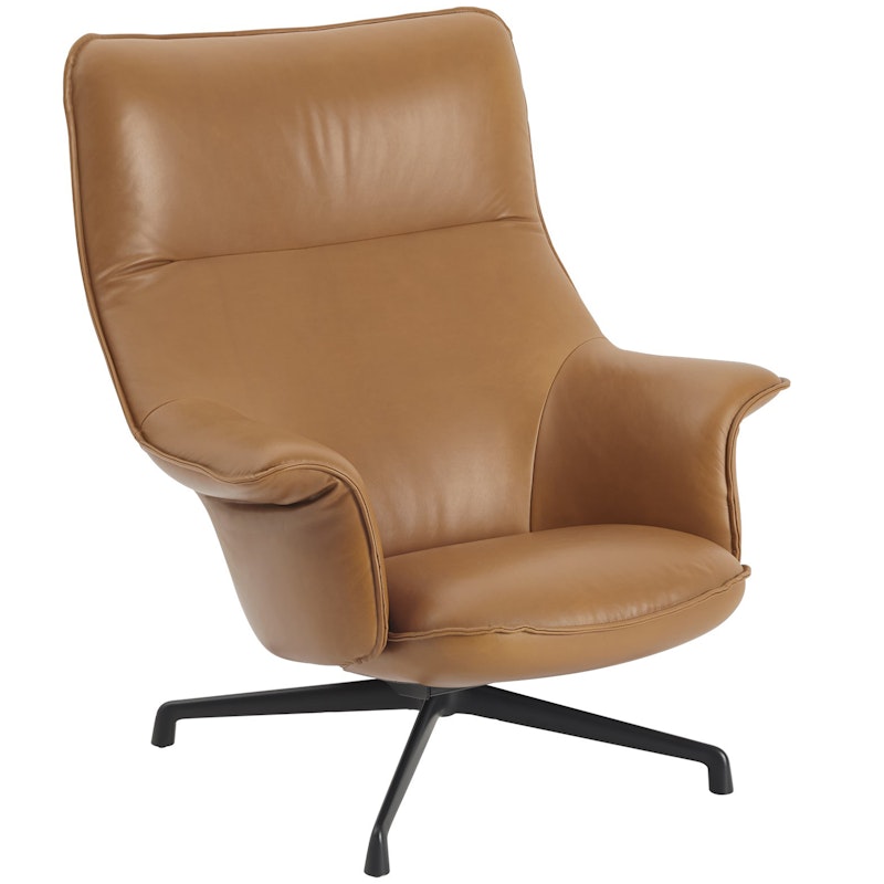 Doze Armchair High Back With Swivel Base, Refine Leather Cognac / Black