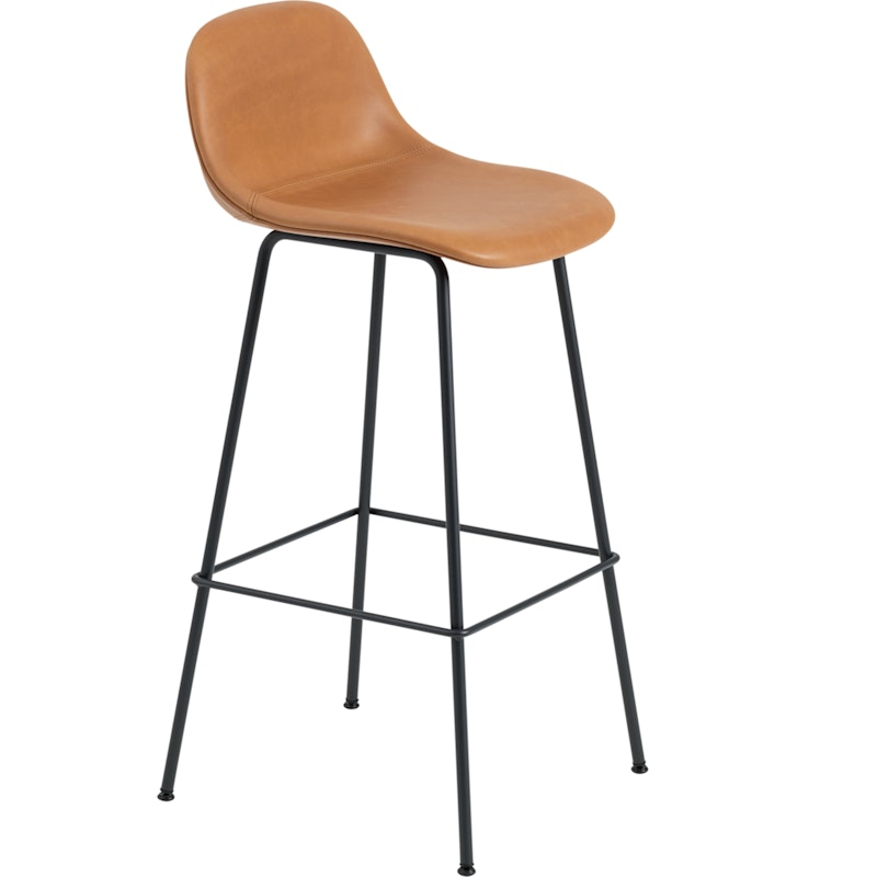 Fiber Tube Bar Stool With Backrest 75 cm, Refine Leather Cognac / Black