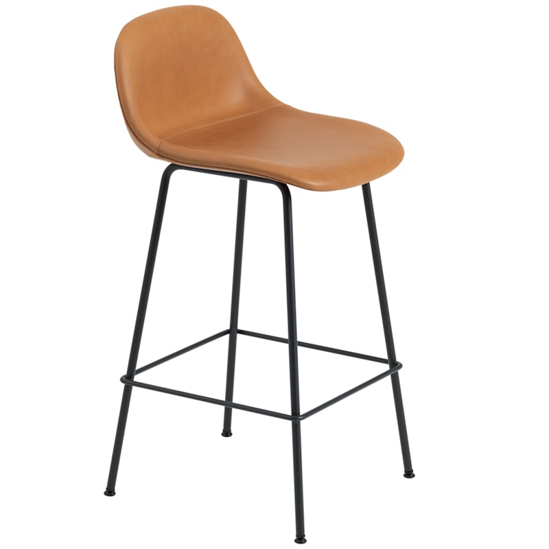 Fiber Tube Bar Stool With Backrest 65 cm, Refine Leather Cognac / Black