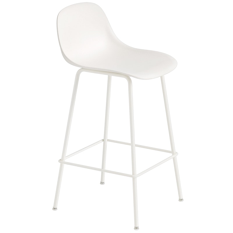 Fiber Tube Bar Stool With Backrest 65 cm, Natural White / White