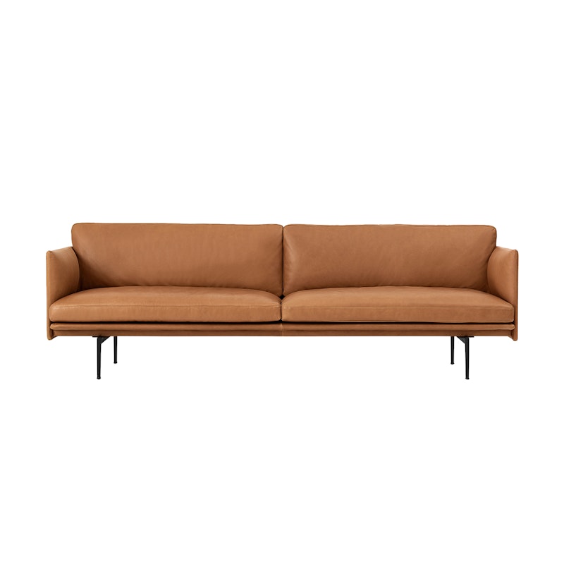 Outline Sofa 3-Seater, Silk leather Cognac / Black Aluminium