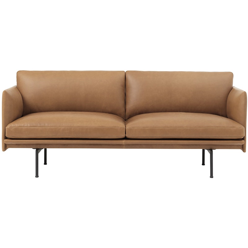 Outline Sofa 2-Seater, Silk leather Cognac / Black Aluminium