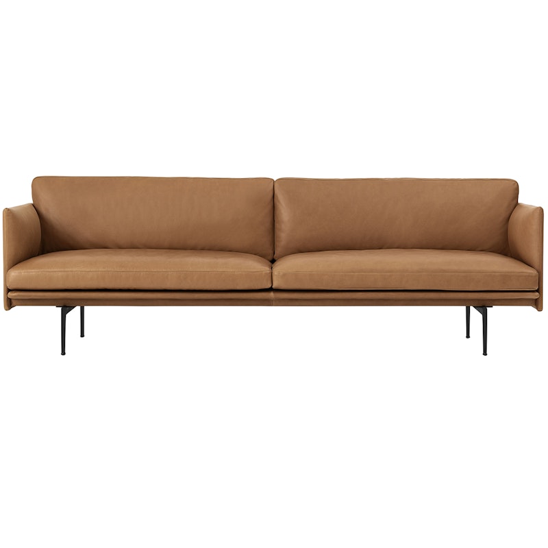 Outline Sofa 3-Seater, Black Aluminium / Refine Leather Cognac